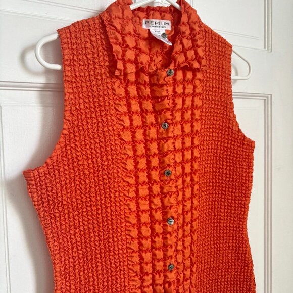 Yoshiki Hishinuma Peplum Top Shirt Button Up Down Collar Sleeveless Textured M - Picture 2 of 5